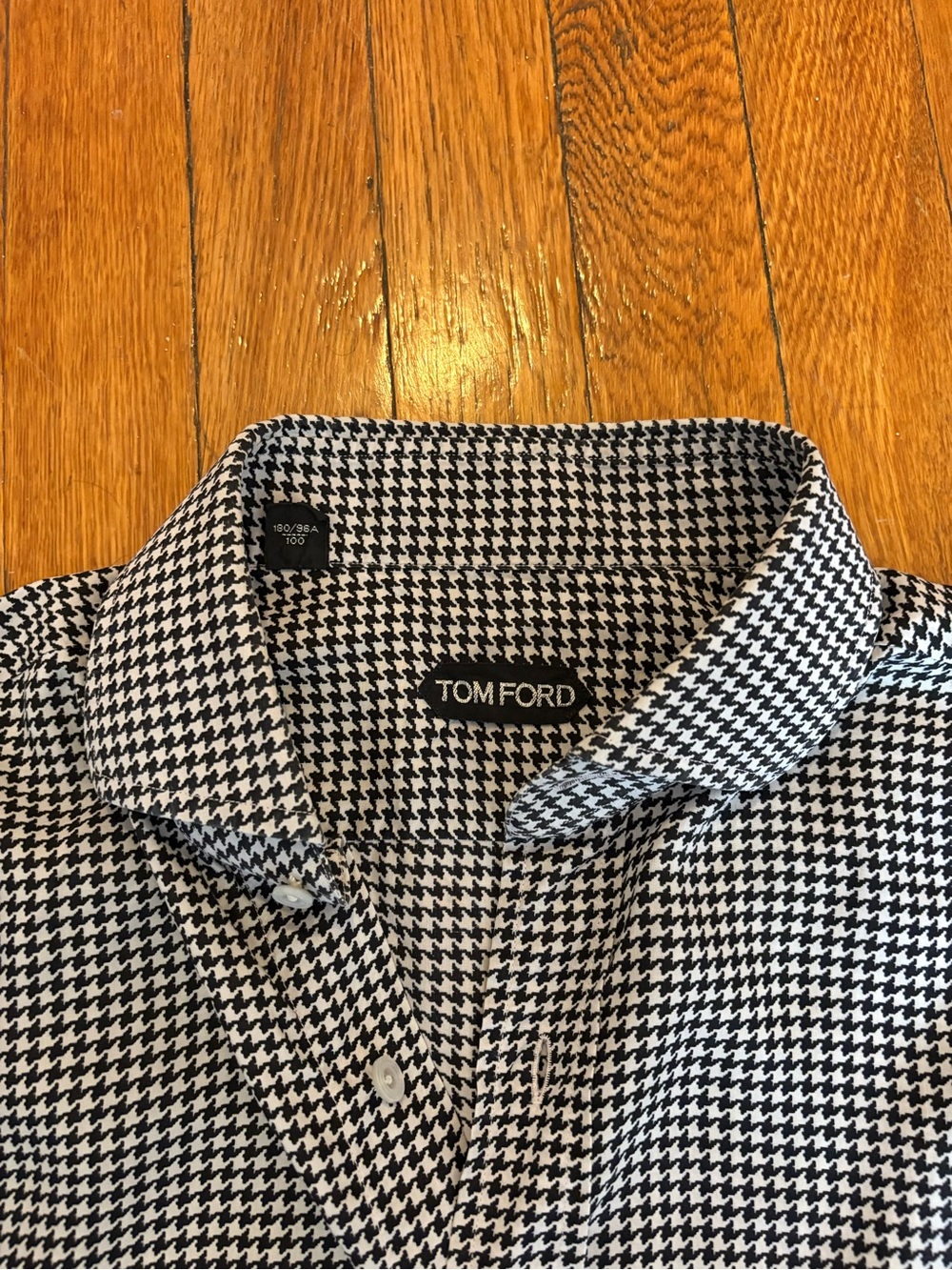 Tom Ford Houndstooth Lyocell Spread Collar Button Up Shirt Size Small - Picture 6 of 11